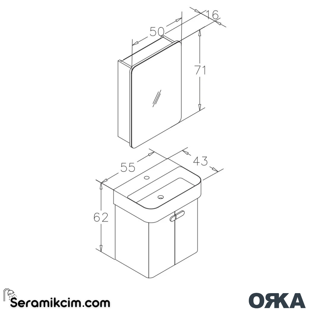 Orka Orbit 50cm Banyo Dolabı Set Parlak Beyaz - ORKA.ORBT50