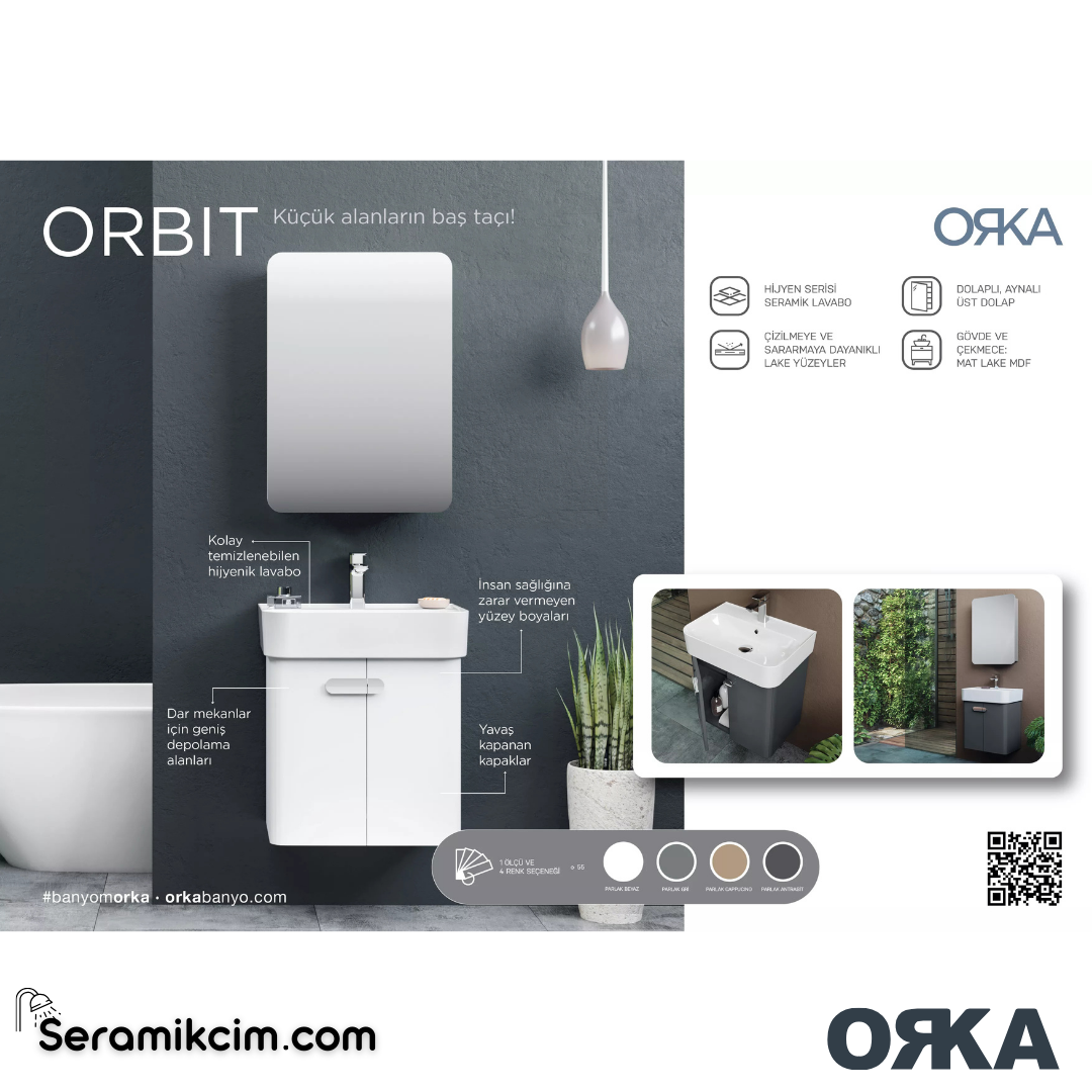 Orka Orbit 55cm Banyo Dolabı Set Parlak Gri - ORK180.55.03.TKM