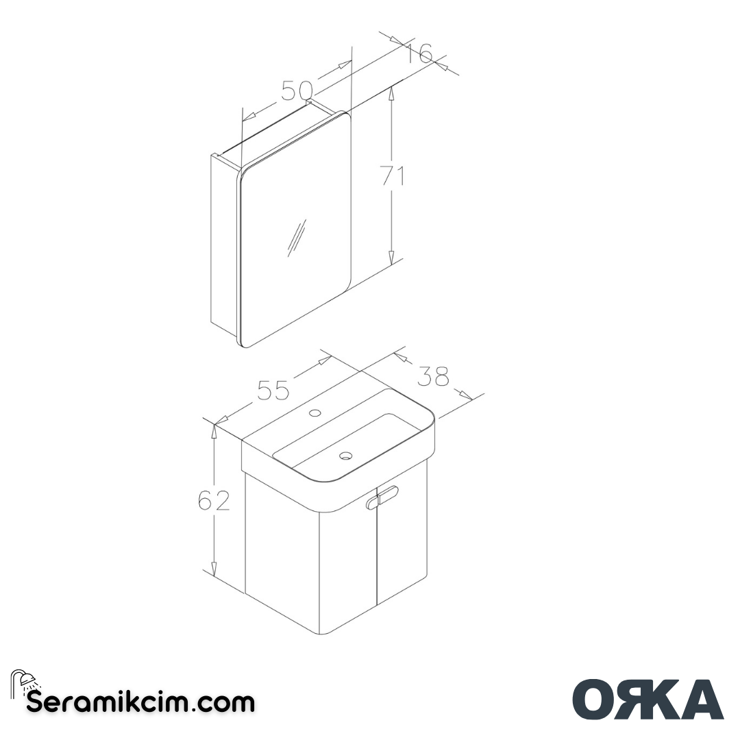 Orka Orbit 55cm Banyo Dolabı Set Parlak Cappucino - ORK18.55.04.TKM