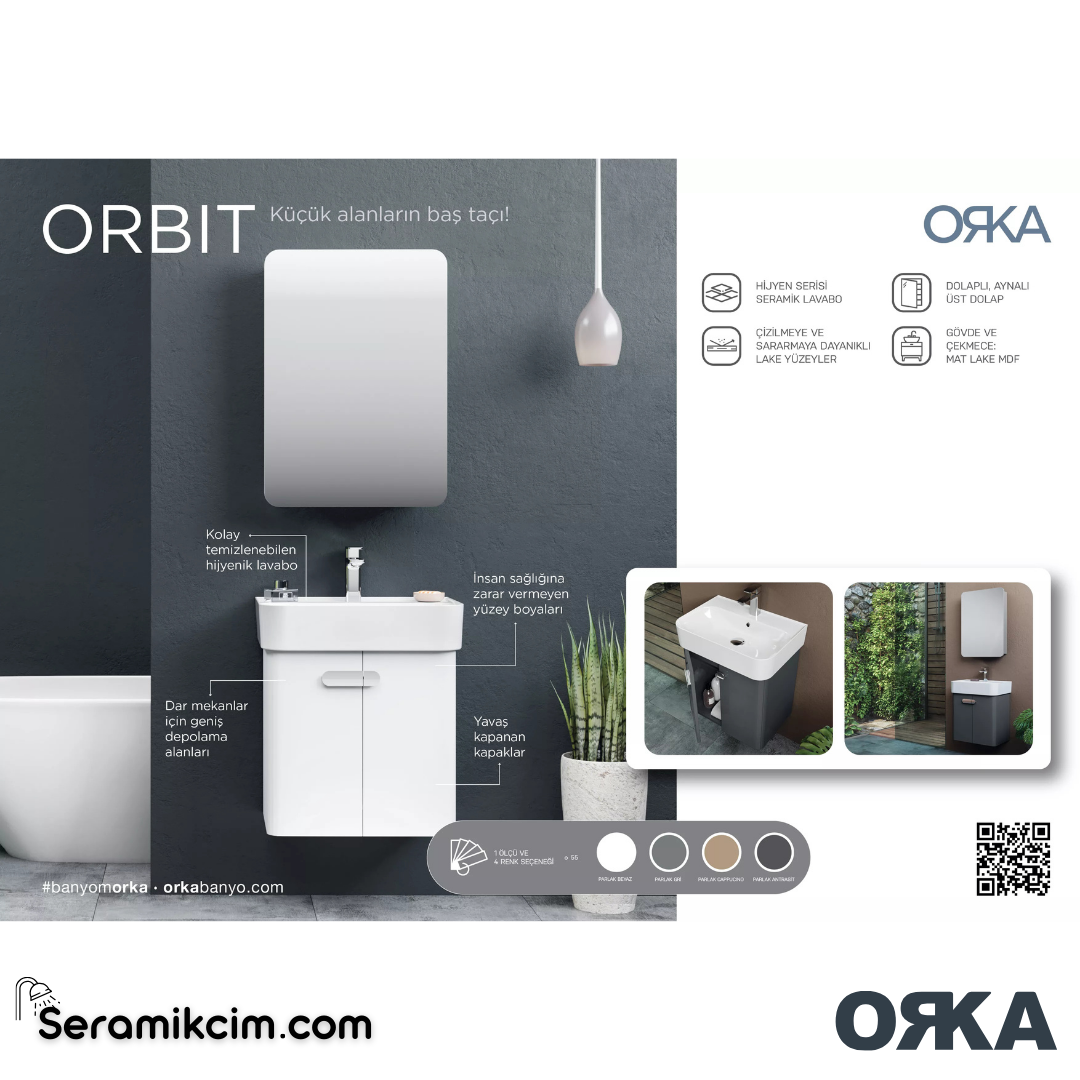 Orka Orbit 55cm Banyo Dolabı Set Parlak Gri - ORK18.55.03.TKM