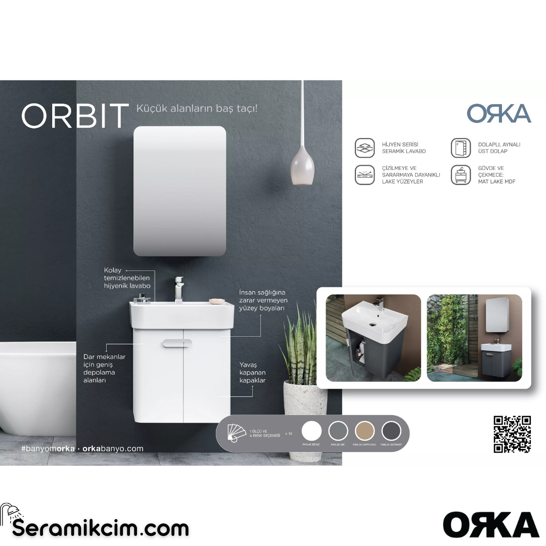 Orka Orbit 55cm Banyo Dolabı Set Parlak Vizon
