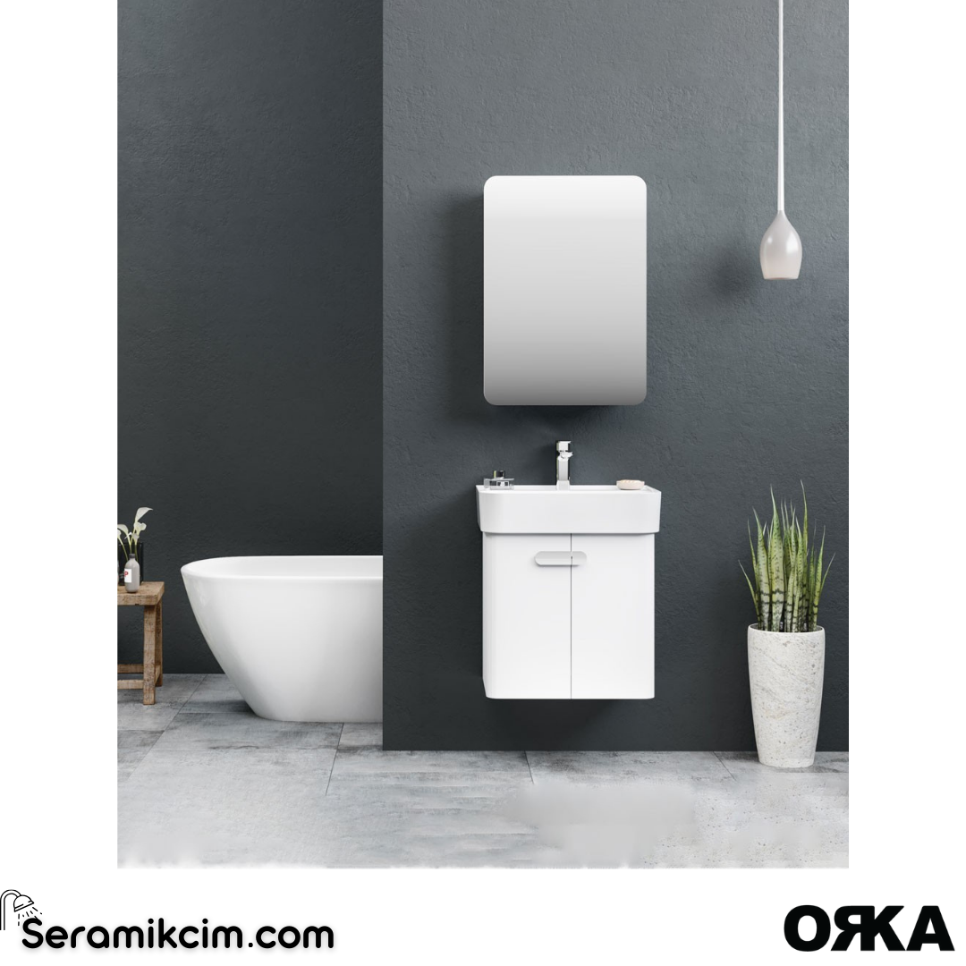 Orka Orbit 55cm Banyo Dolabı Set Parlak Vizon