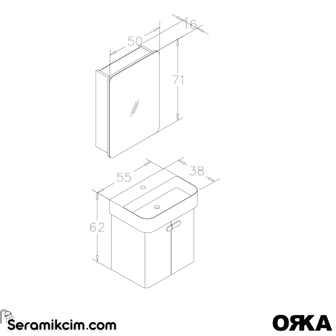 Orka Orbit 55cm Banyo Dolabı Set Parlak Vizon