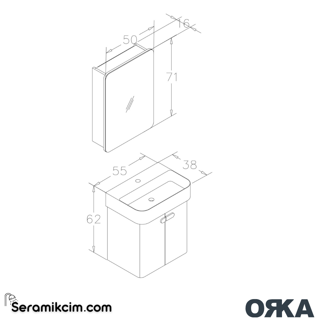 Orka Orbit 55cm Banyo Dolabı Set Parlak Cappucino Teşhir