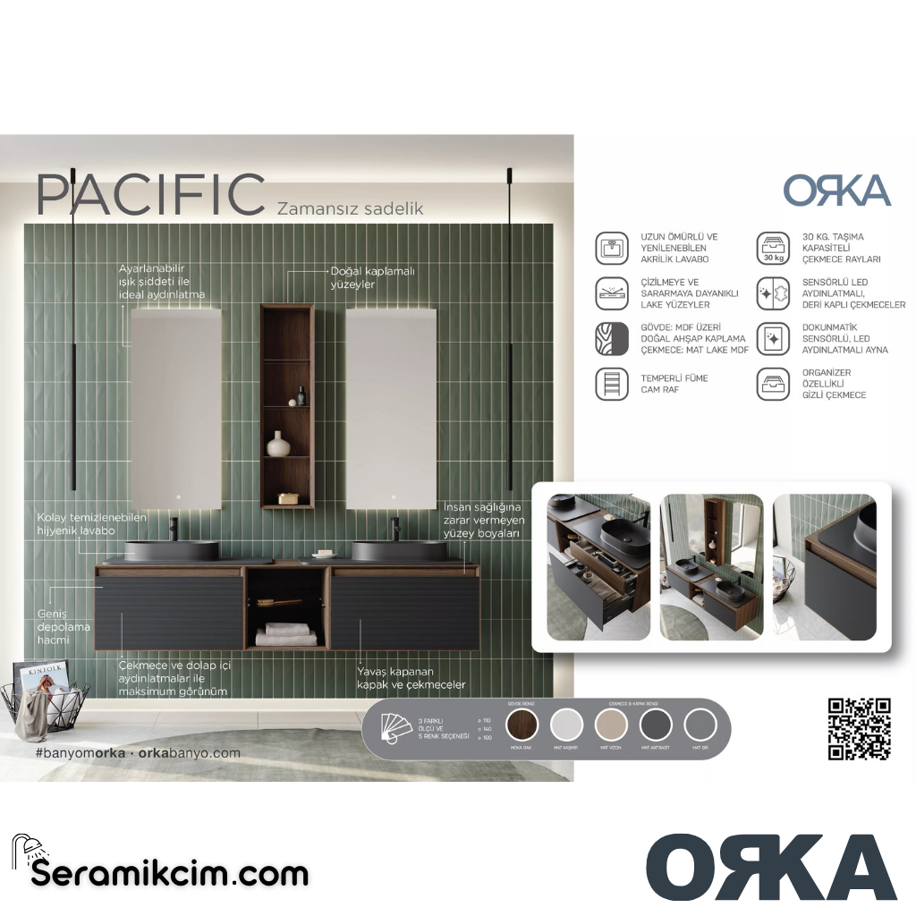 Orka Pacific 110cm Banyo Dolabı Set Mocha Meşe / Mat Vizon - ORK200.110.04.TKM