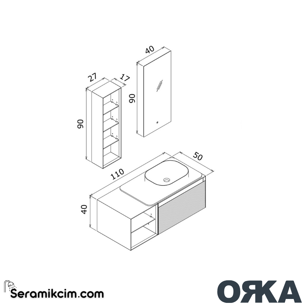 Orka Pacific 110cm Banyo Dolabı Set Mocha Meşe / Mat Vizon - ORK200.110.04.TKM
