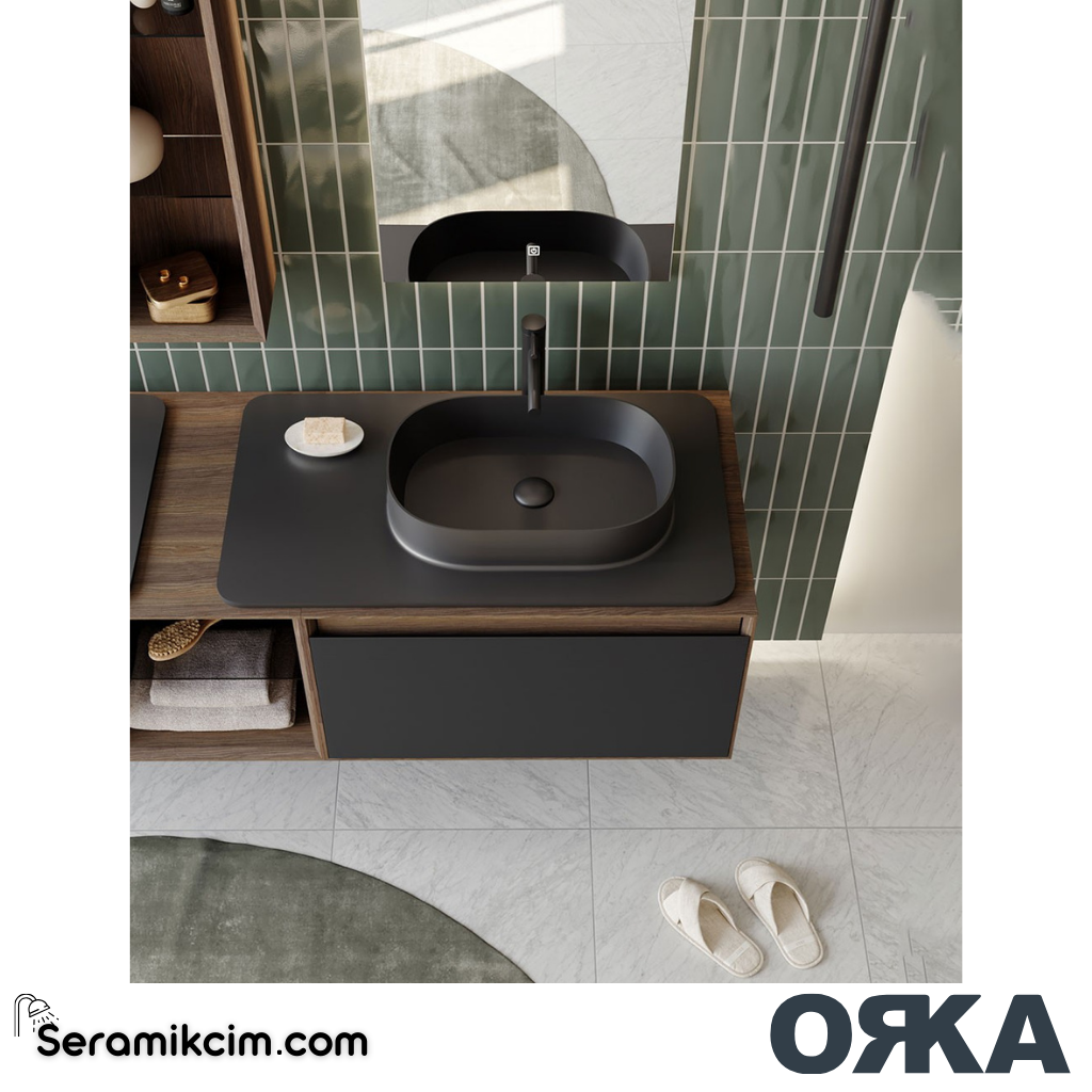 Orka Pacific 110cm Banyo Dolabı Set Mocha Meşe / Mat Gri - ORK200.110.02.TKM