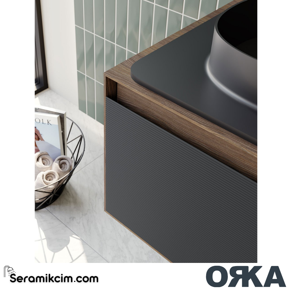 Orka Pacific 140cm Banyo Dolabı Set Mocha Meşe / Mat Antrasit - ORK200.140.01.TKM