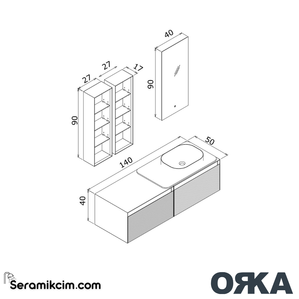 Orka Pacific 140cm Banyo Dolabı Set Mocha Meşe / Mat Kaşmir - ORK200.140.03.TKM