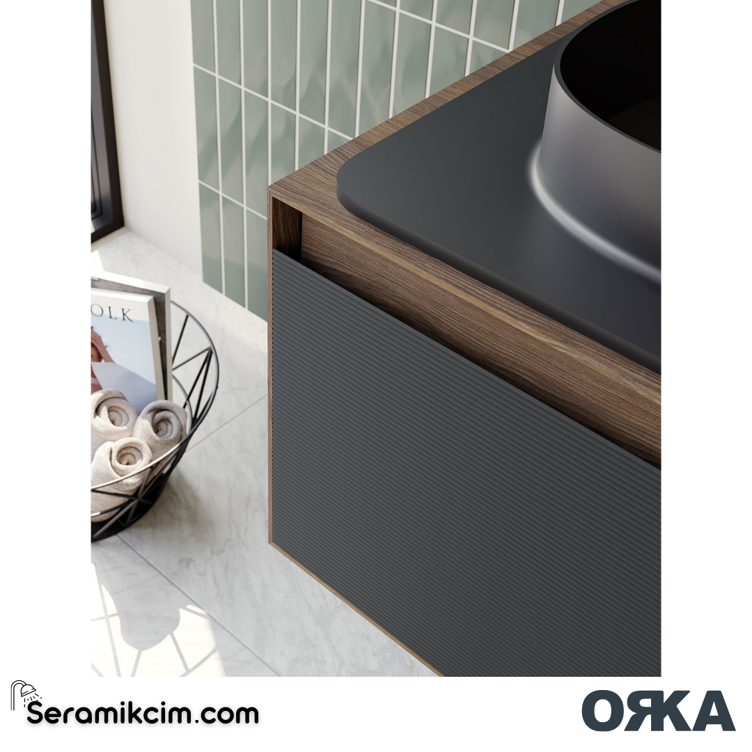 Orka Pacific 180cm Banyo Dolabı Set Mocha Meşe / Mat Antrasit - ORK200.180.01.TKM