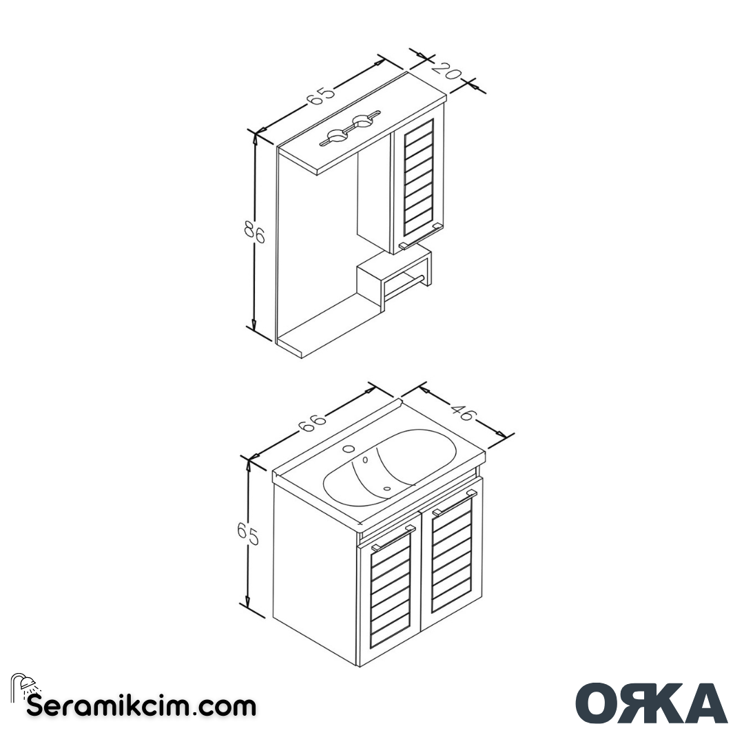 Orka Perge 65cm Banyo Dolabı Set Beyaz - ORK20.65.01.TKM