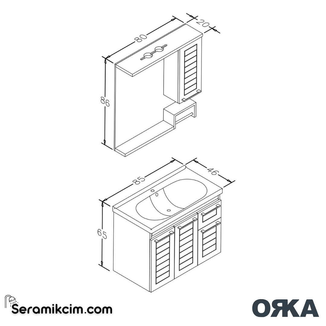 Orka Perge 85cm Banyo Dolabı Set Beyaz - ORK20.85.01.TKM