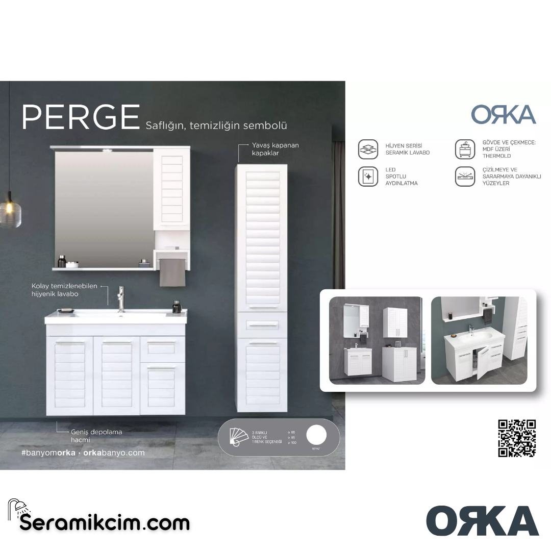 Orka Perge 85cm Banyo Dolabı Set Beyaz - ORK20.85.01.TKM