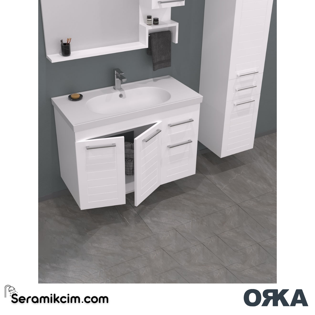Orka Perge 85cm Banyo Dolabı Set Beyaz - ORK20.85.01.TKM