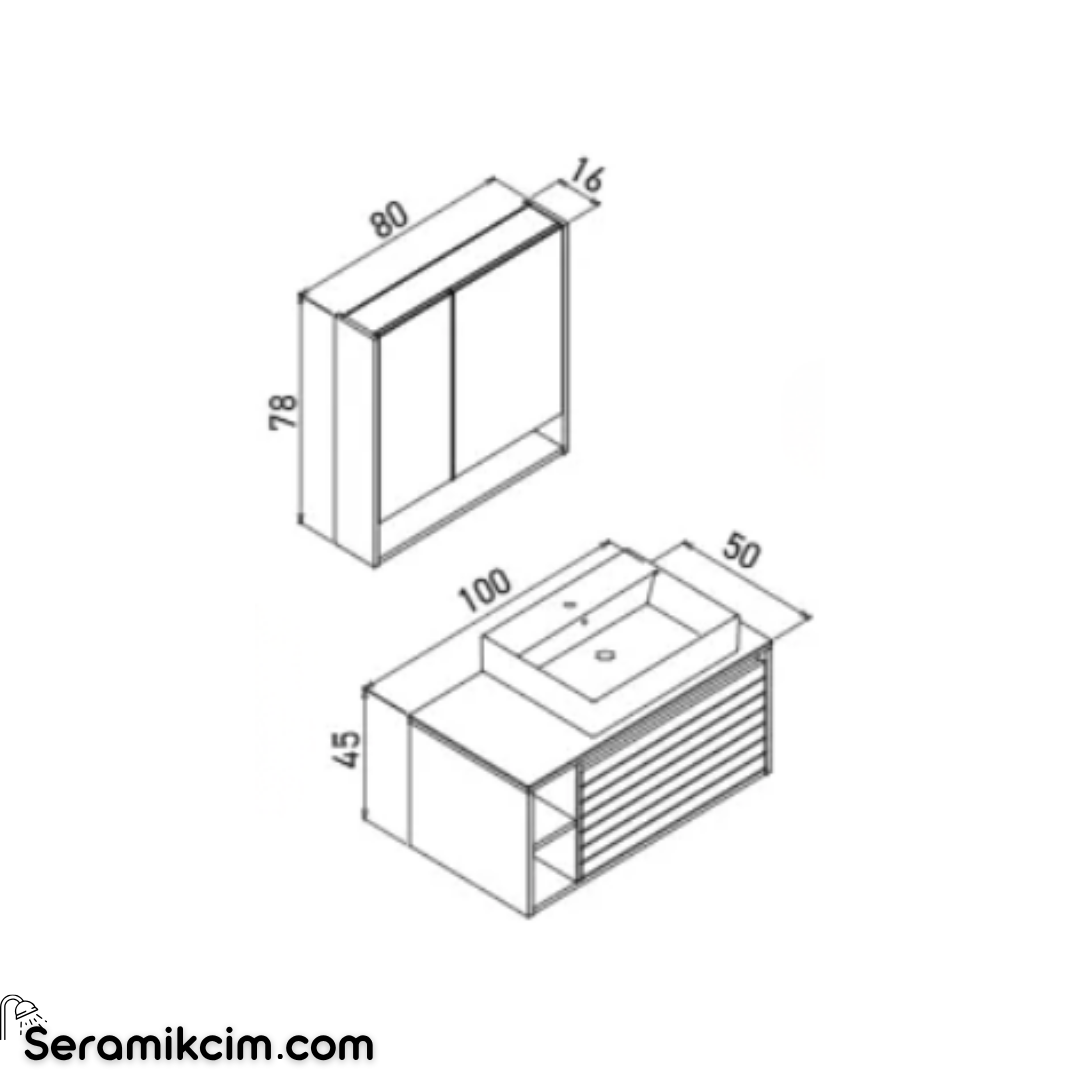 Orka Prato 100cm Banyo Dolabı Set Legnano / Mat Antrasit