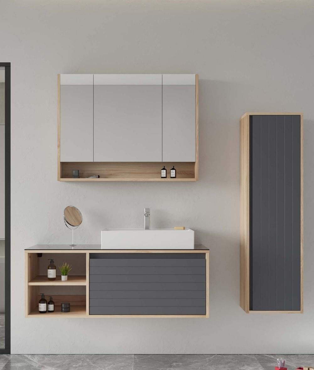 Orka Prato 120cm Banyo Dolabı Set Legnano / Mat Antrasit