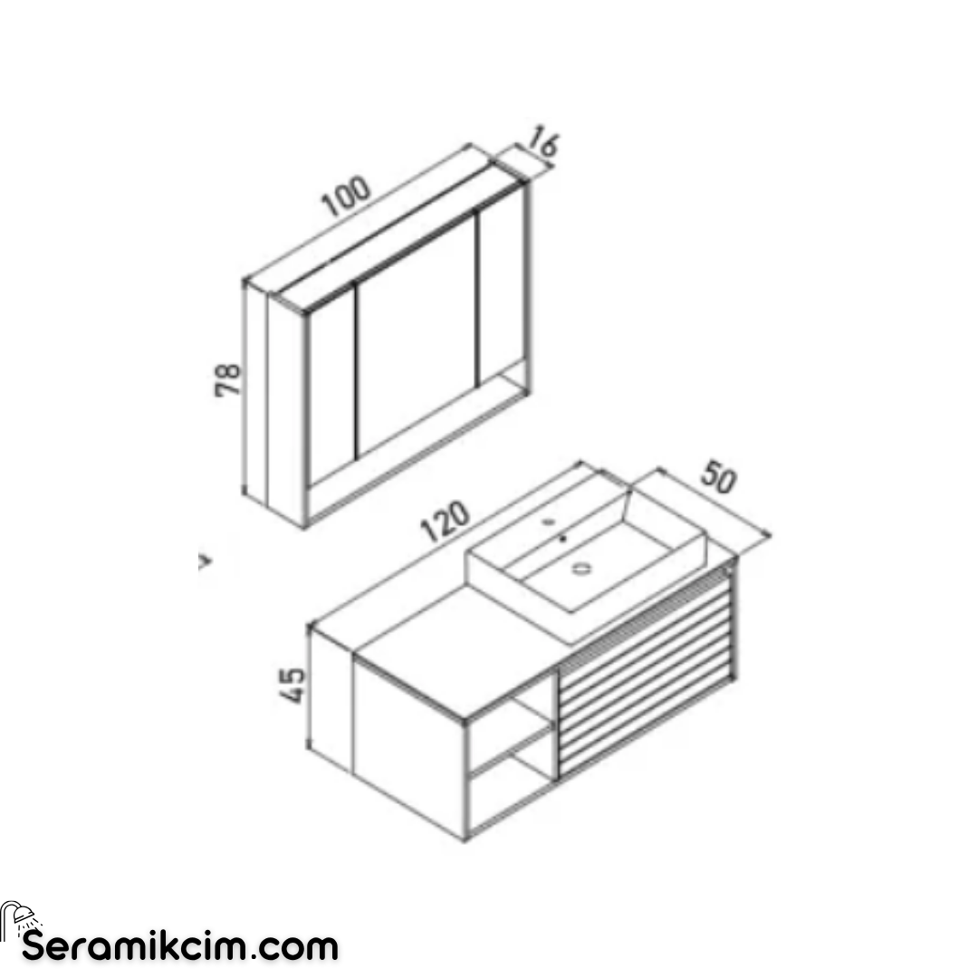 Orka Prato 120cm Banyo Dolabı Set Legnano / Mat Antrasit
