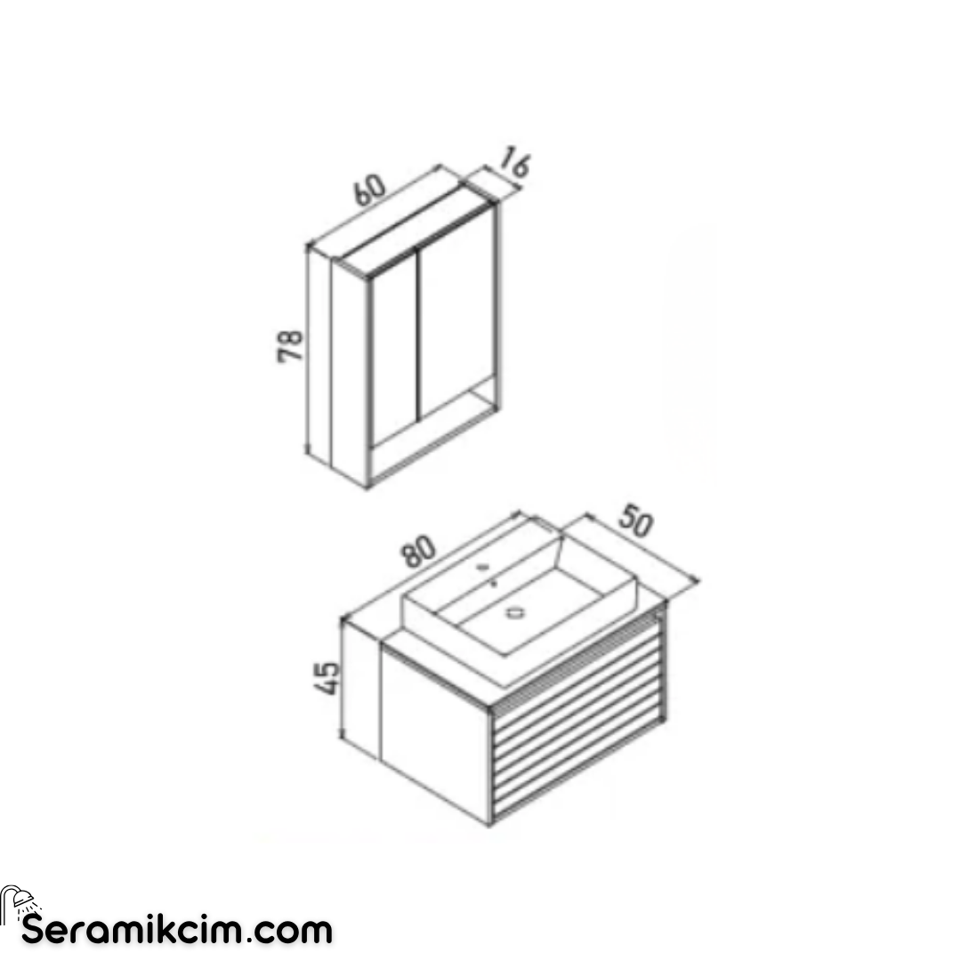 Orka Prato 80cm Banyo Dolabı Set Legnano / Mat Antrasit