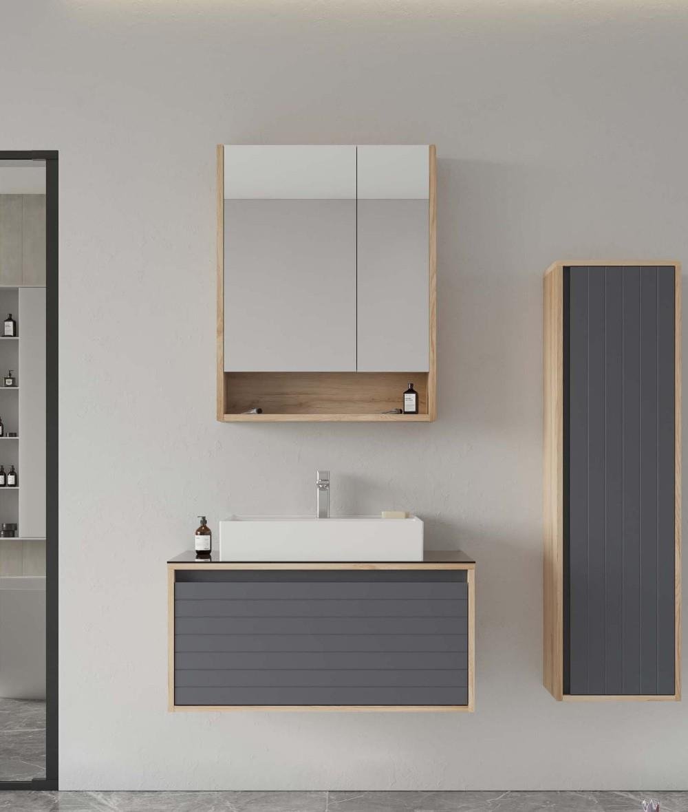 Orka Prato 80cm Banyo Dolabı Set Legnano / Mat Antrasit