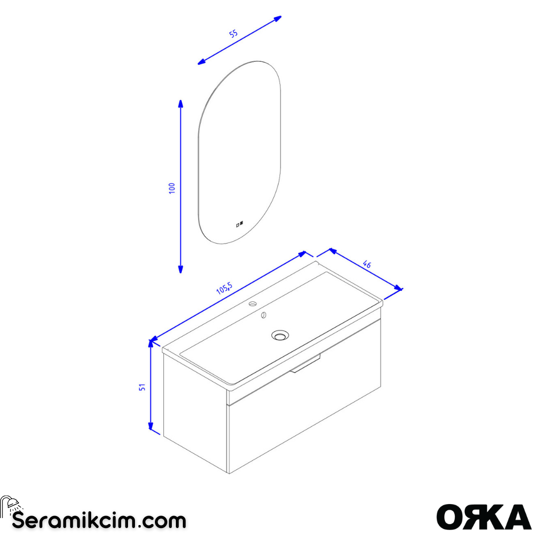 Orka Procida 105cm Banyo Dolabı Set (Krom Detay) Mat Kaşmir