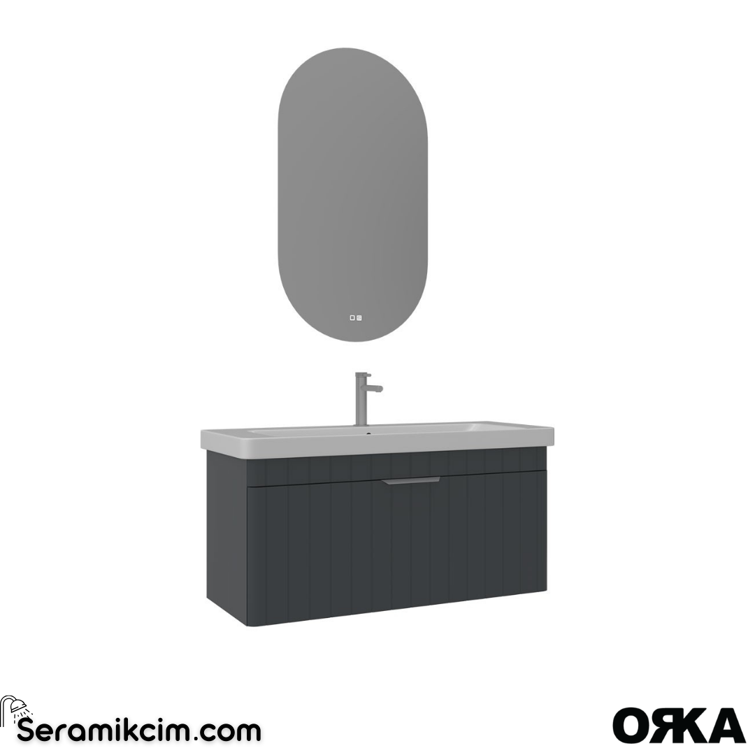 Orka Procida 105cm Banyo Dolabı Set (Krom Detay) Mat Antrasit