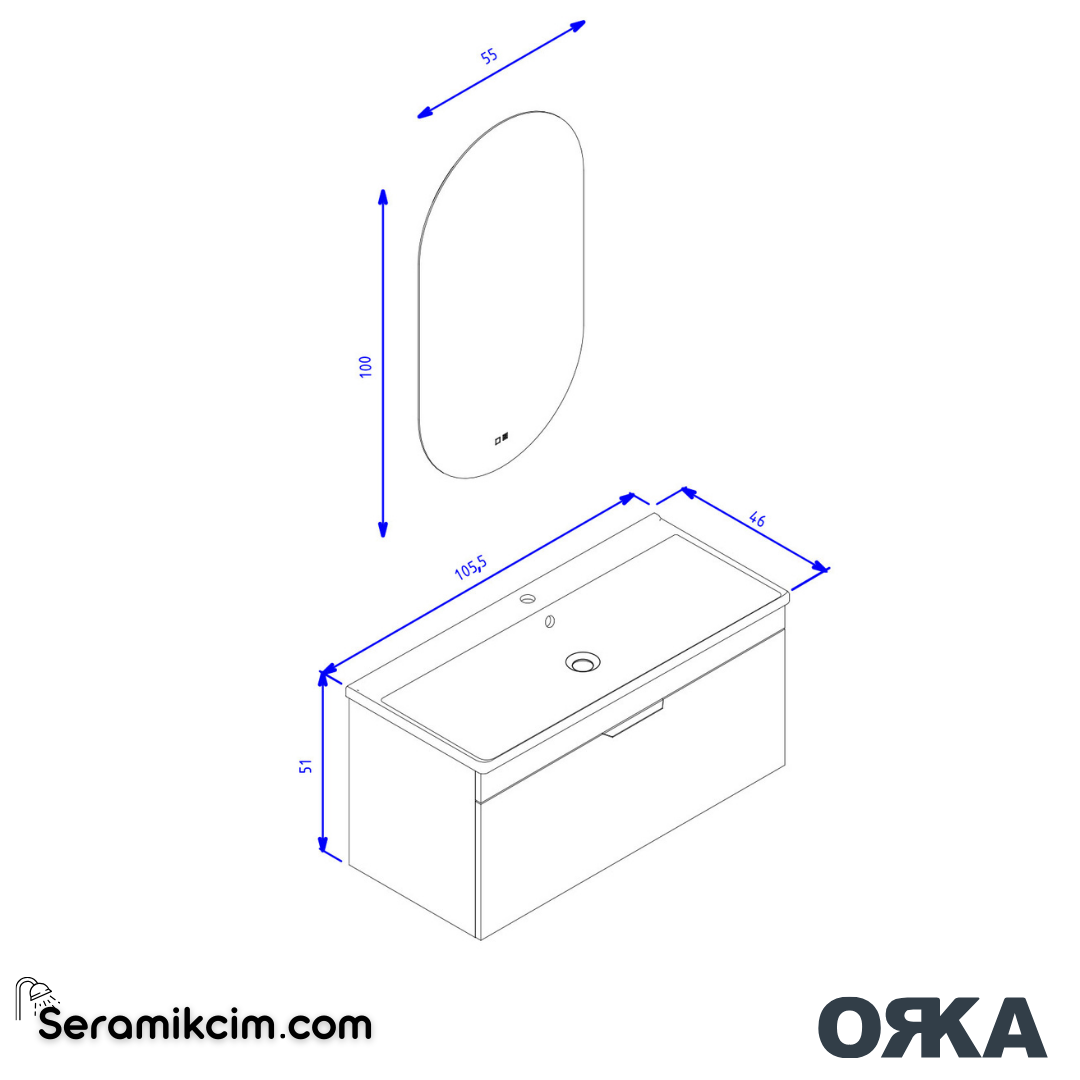 Orka Procida 105cm Banyo Dolabı Set Mat Beyaz - ORK201.105.02.TKM