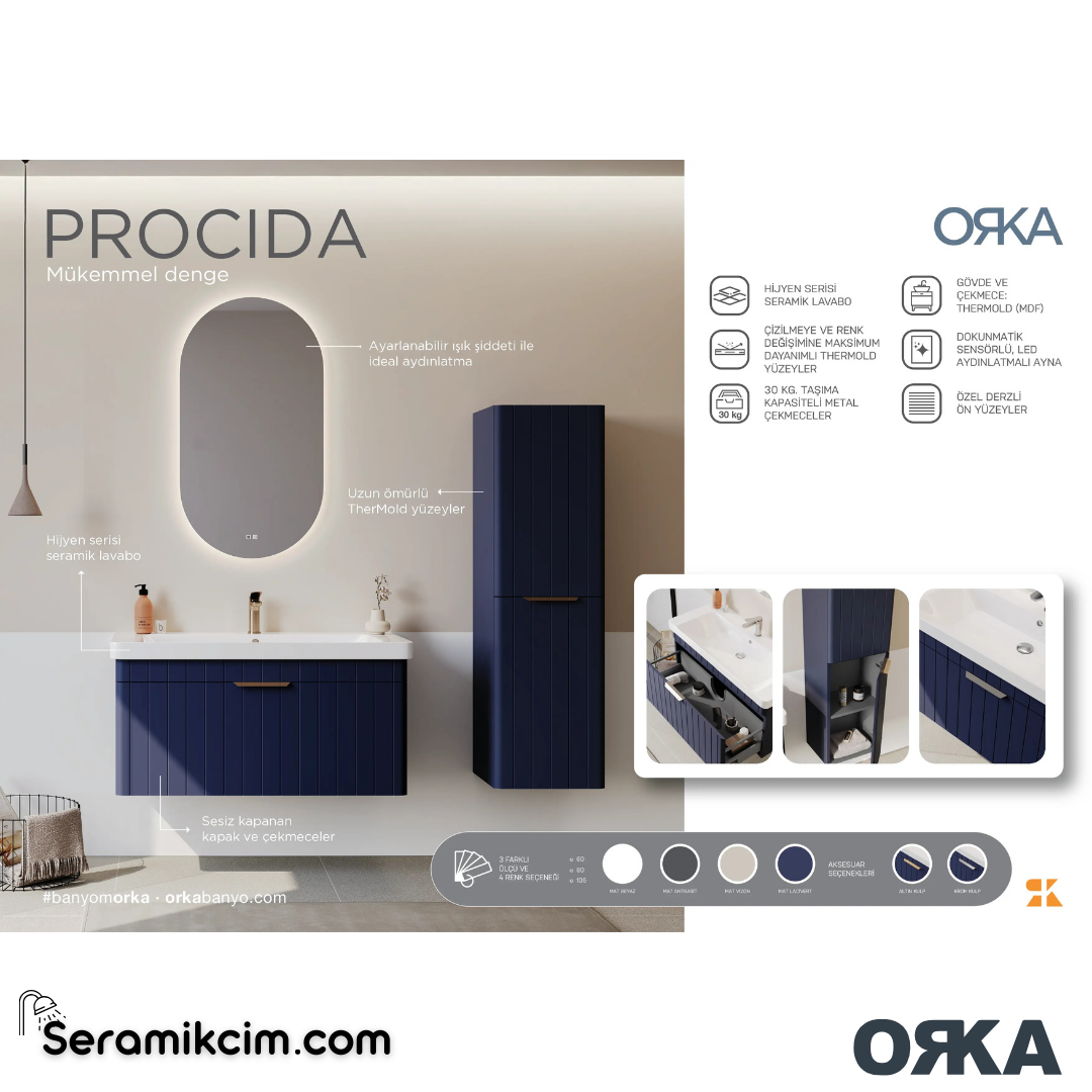 Orka Procida 40cm Boy Dolabı Sol Mat Soft Lacivert - ORK.BYD1153