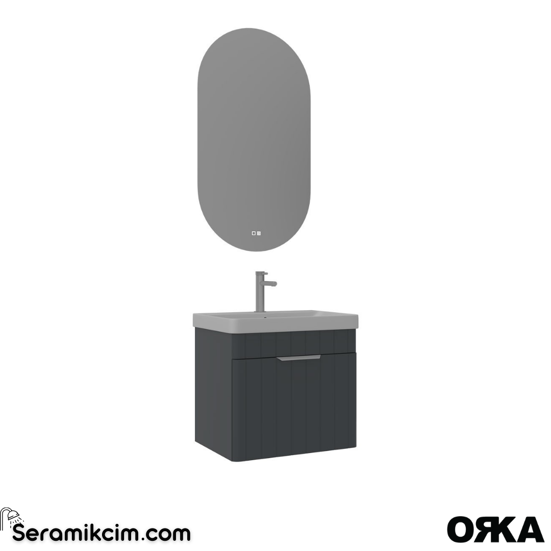 Orka Procida 65cm Banyo Dolabı Set (Krom Detay) Mat Antrasit