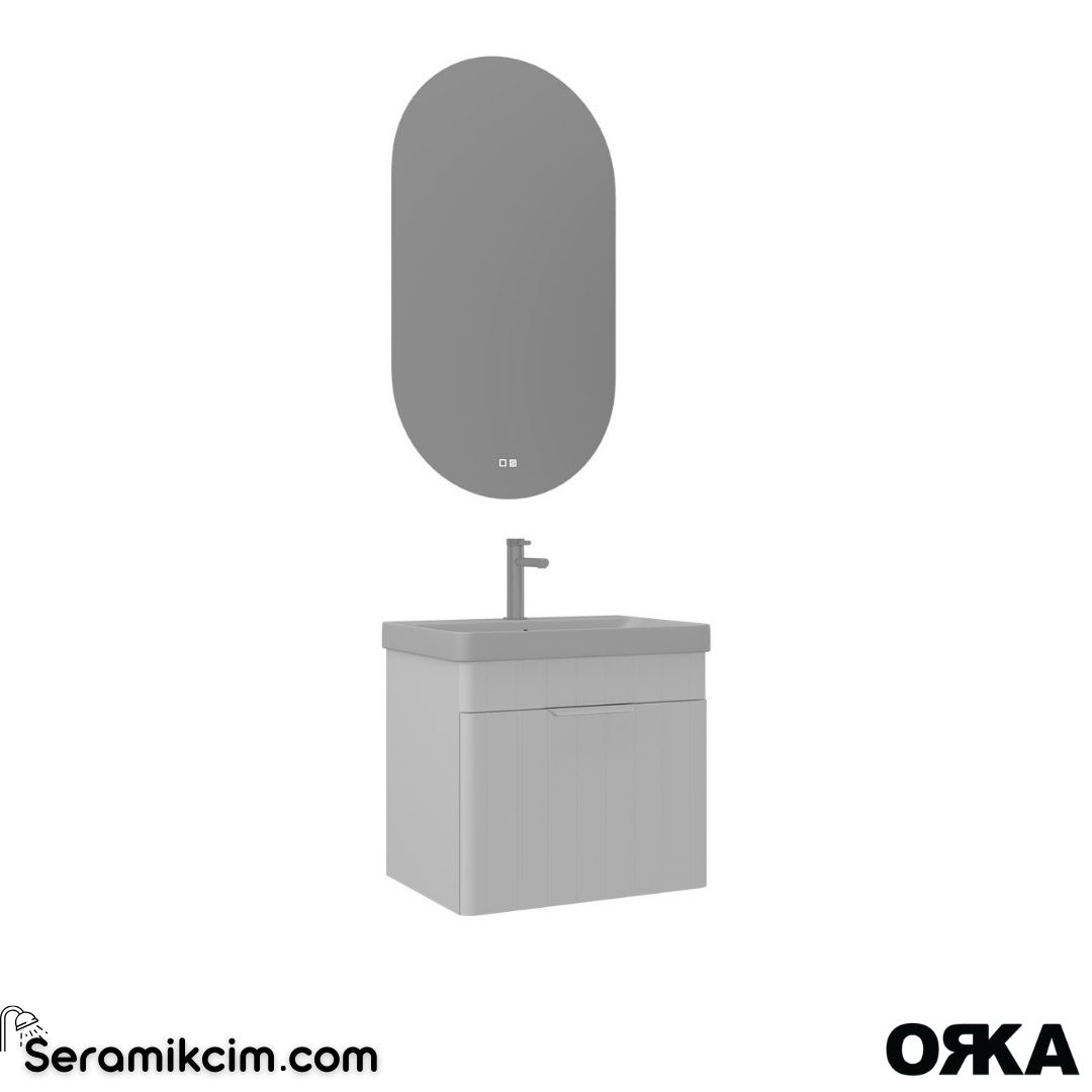 Orka Procida 65cm Banyo Dolabı Set (Krom Detay) Mat Beyaz