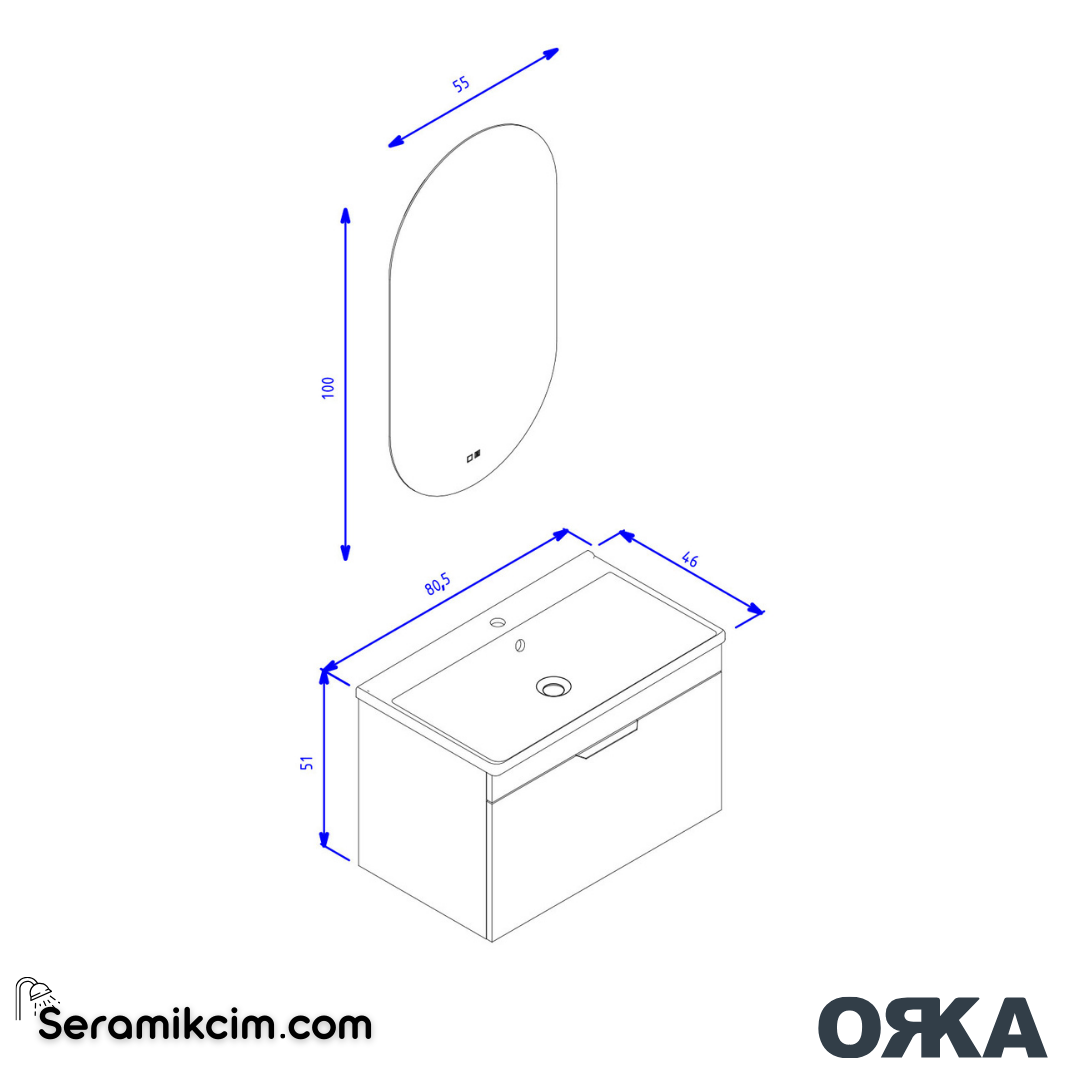 Orka Procida 80cm Banyo Dolabı Set Mat Lacivert - ORK201.80.04.TKM