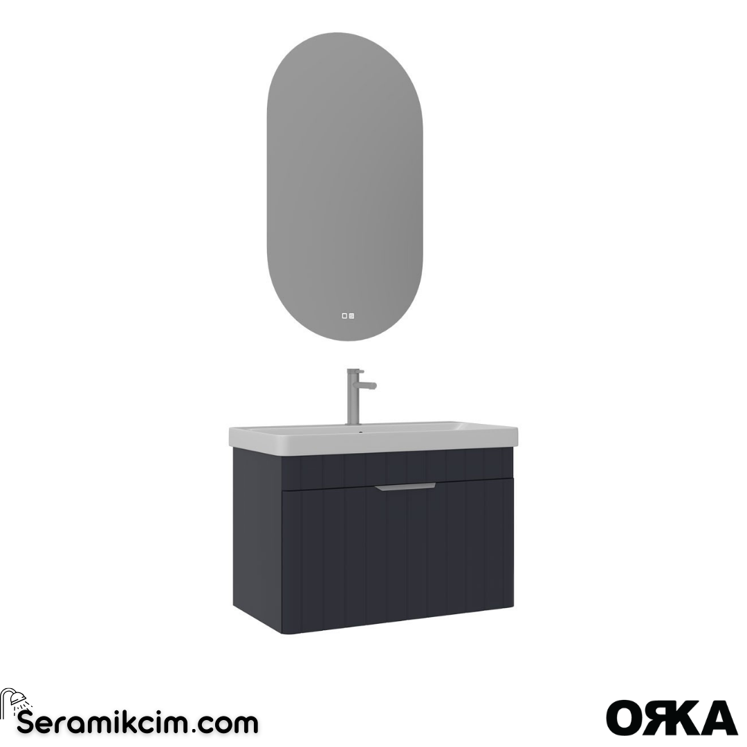Orka Procida 85cm Banyo Dolabı Set (Krom Detay) Mat Antrasit