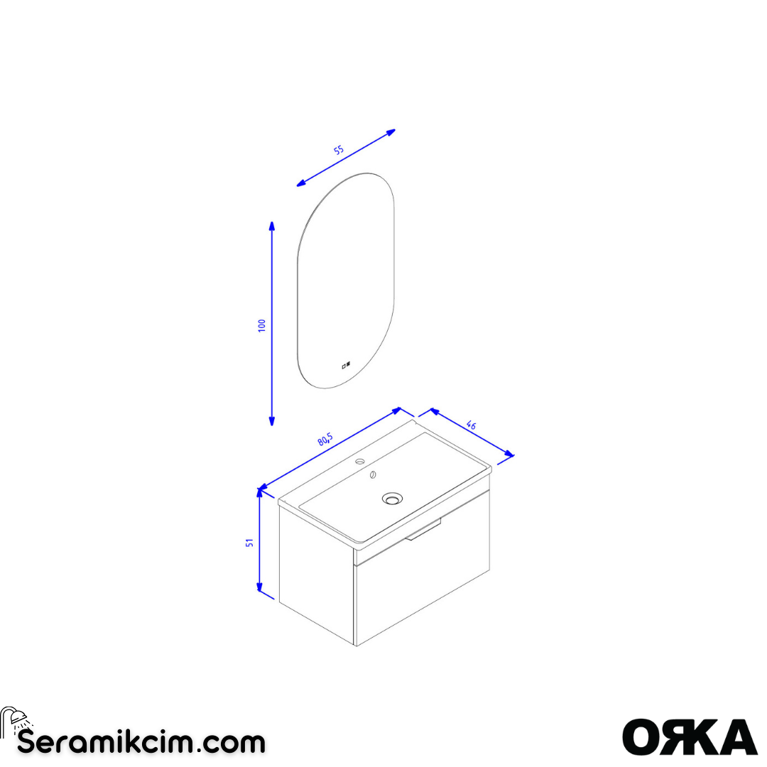 Orka Procida 85cm Banyo Dolabı Set (Krom Detay) Mat Kaşmir