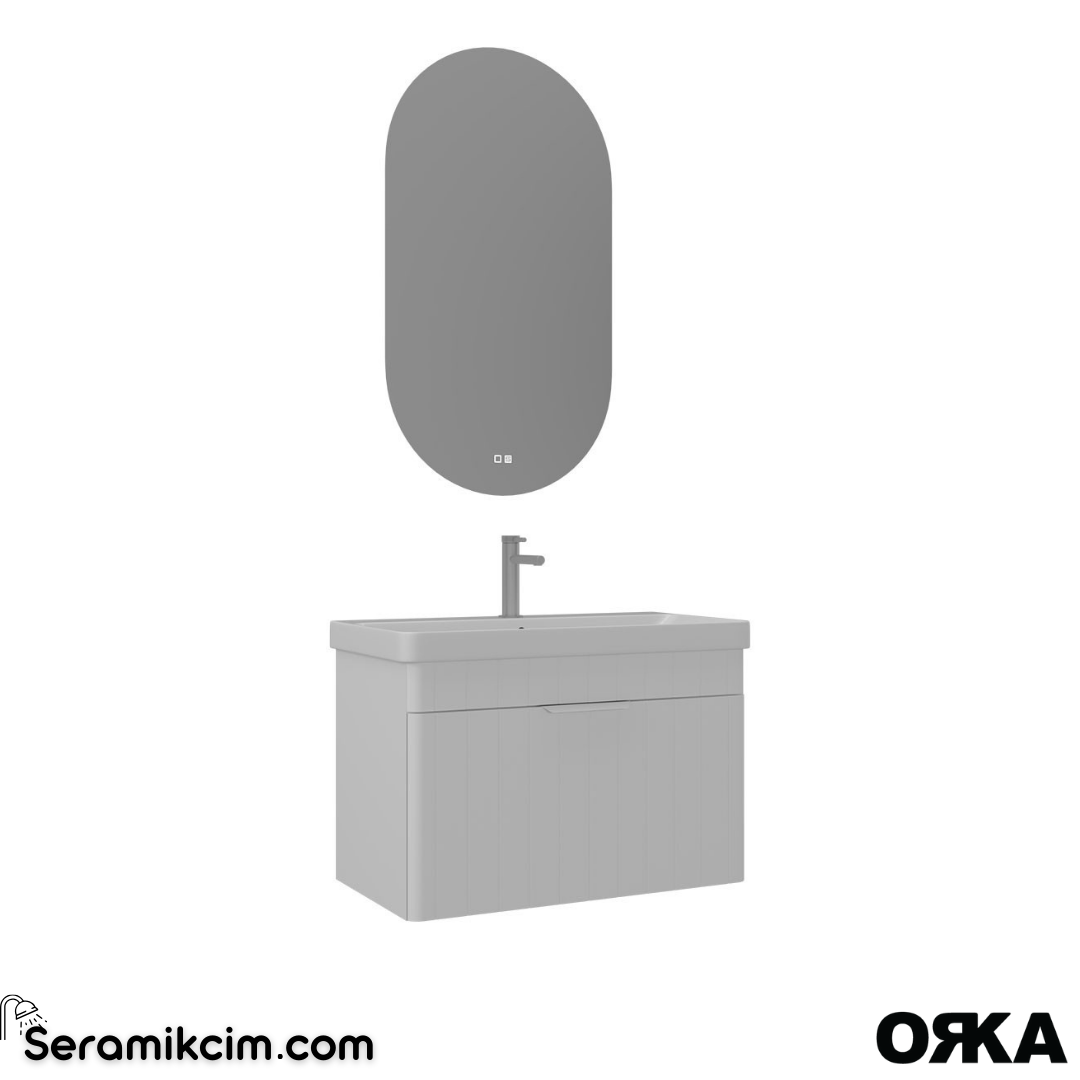 Orka Procida 85cm Banyo Dolabı Set (Krom Detay) Mat Beyaz