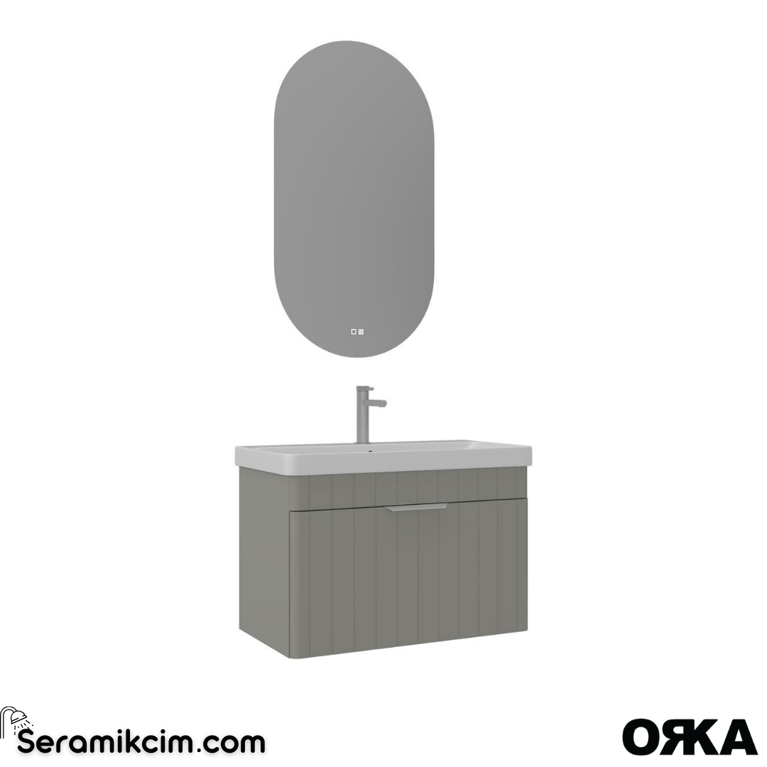 Orka Procida 85cm Banyo Dolabı Set (Krom Detay) Mat Kaşmir