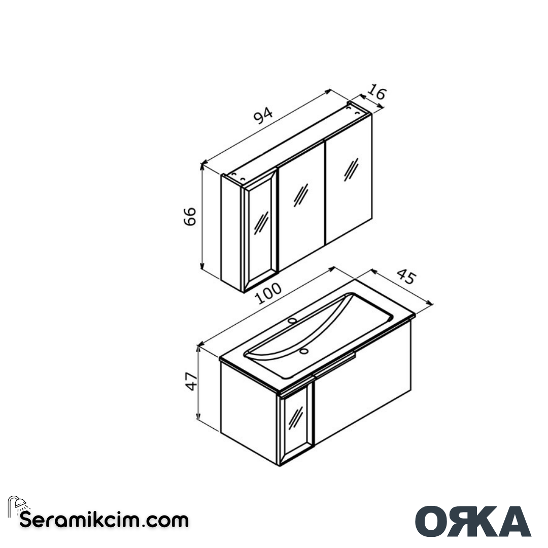 Orka Pure 100cm Banyo Dolabı Set Mat Gri - ORK202.100.03.TKM
