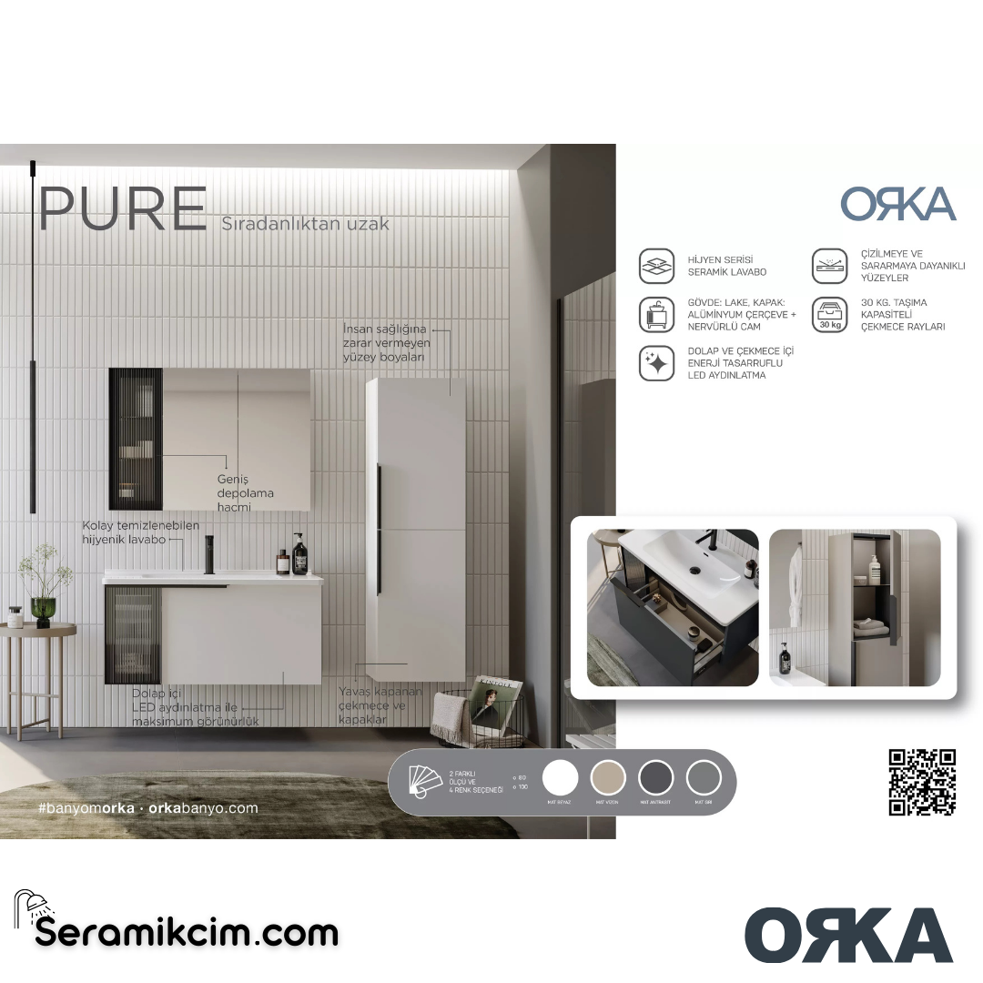 Orka Pure 80cm Banyo Dolabı Set Mat Beyaz - ORK202.80.02.TKM
