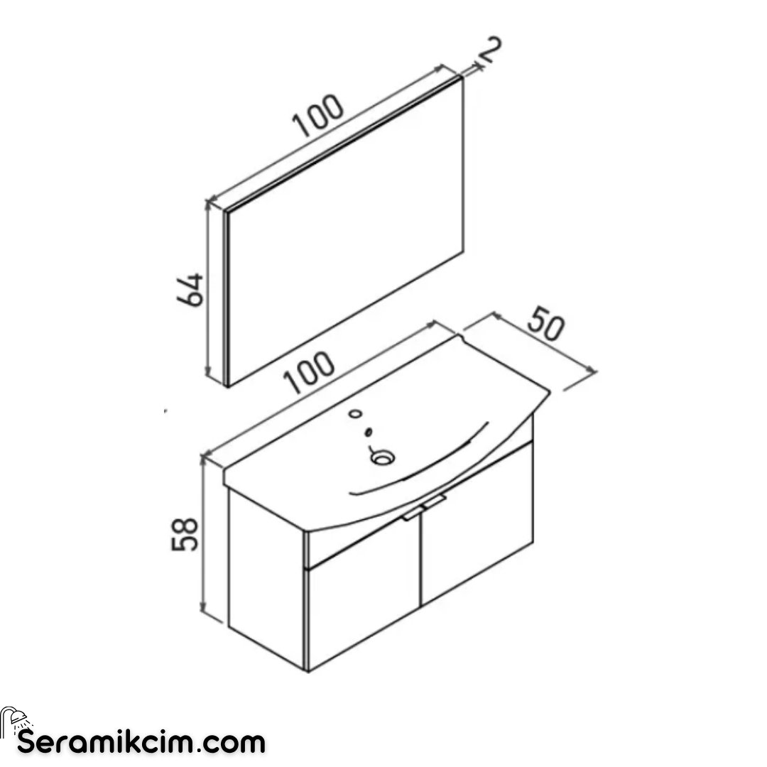 Orka Purus 100cm Asma Banyo Dolabı Set Kapaklı Düz Aynalı Mat Antrasit