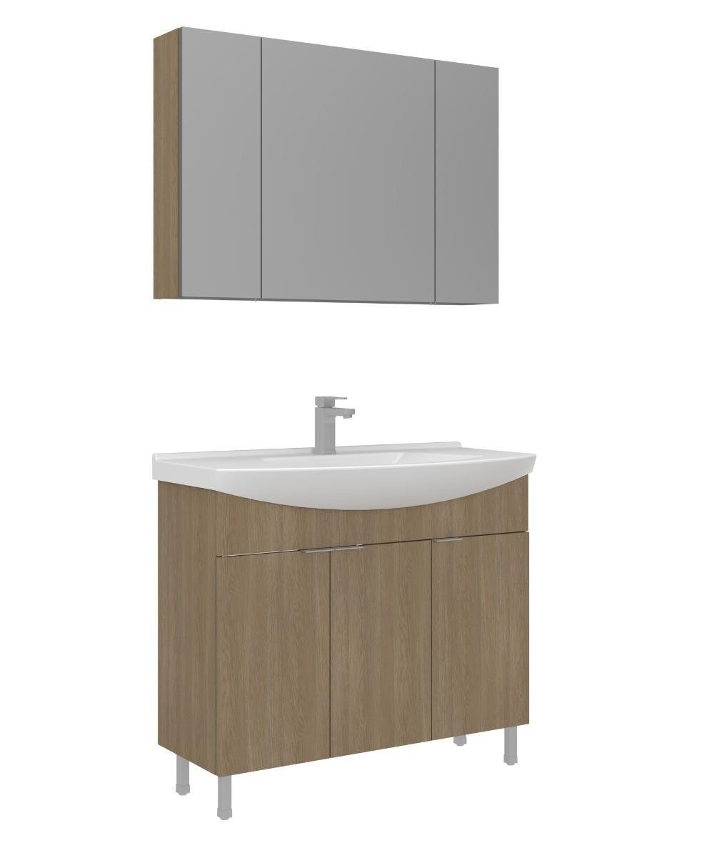 Orka Purus 100cm Ayaklı Banyo Dolabı Set Kapaklı Dolaplı Ayna Budva