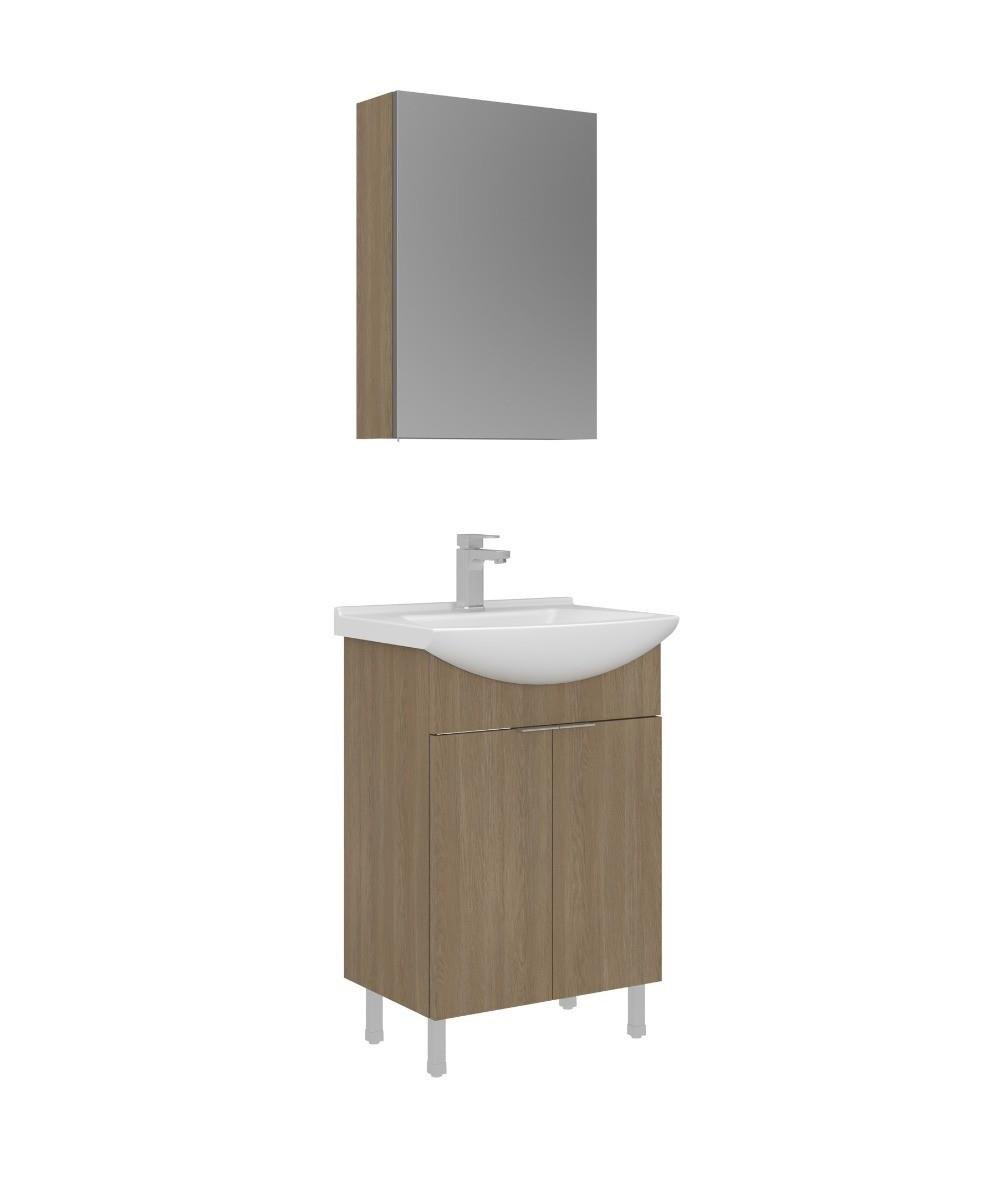 Orka Purus 55cm Ayaklı Banyo Dolabı Set Kapaklı Dolaplı Ayna Budva