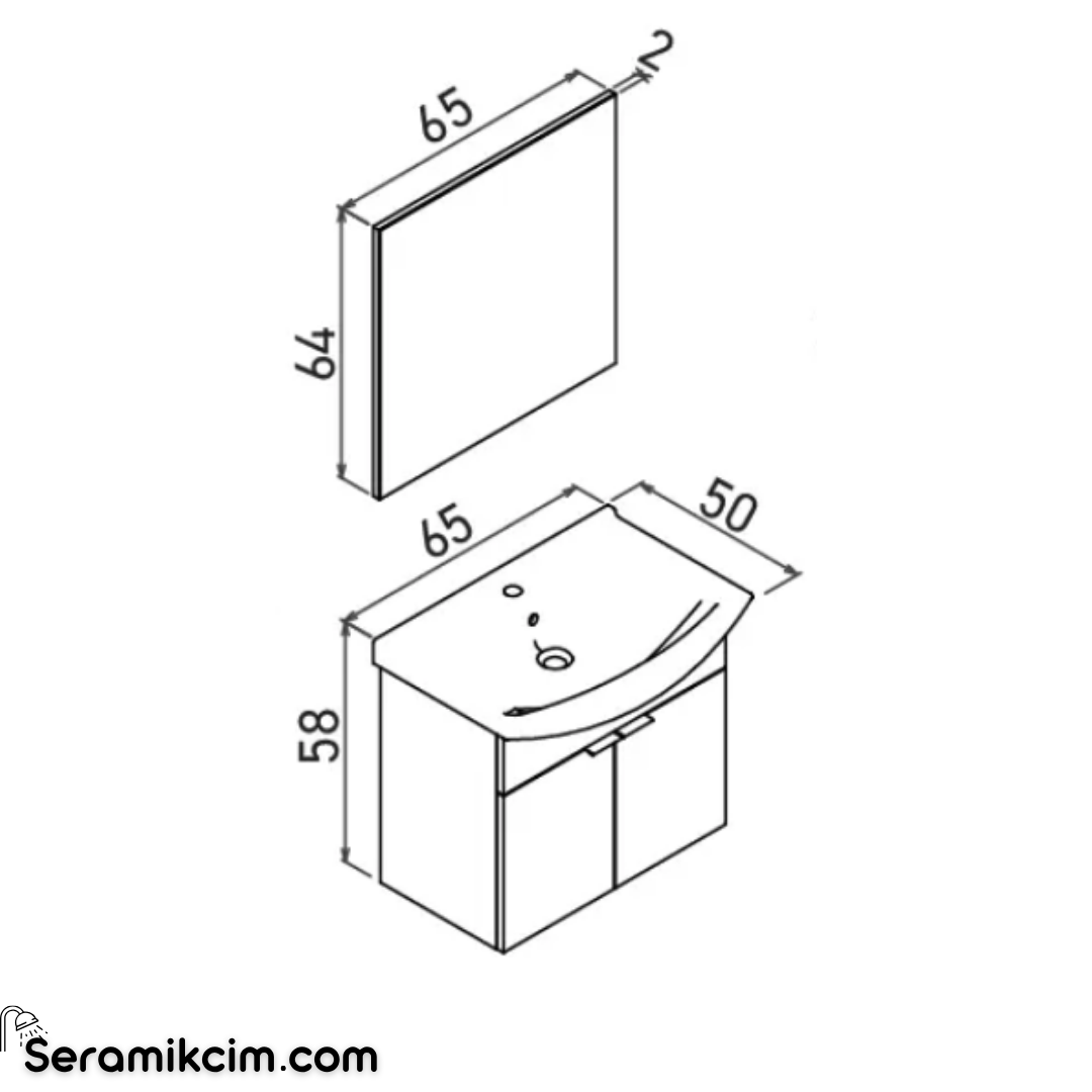 Orka Purus 65cm Asma Banyo Dolabı Set Kapaklı Düz Aynalı Mat Antrasit