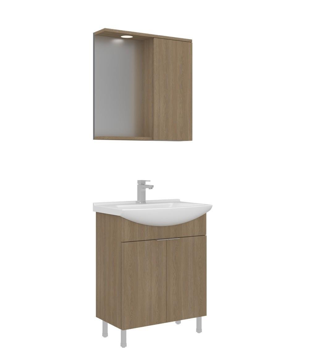 Orka Purus 65cm Ayaklı Banyo Dolabı Set Kapaklı Spot Aynalı Budva