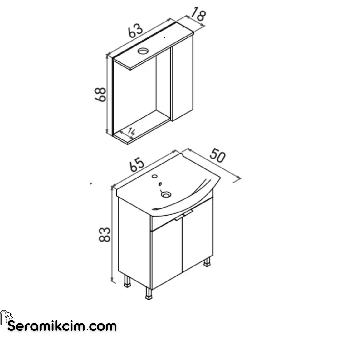 Orka Purus 65cm Ayaklı Banyo Dolabı Set Kapaklı Spot Aynalı Budva