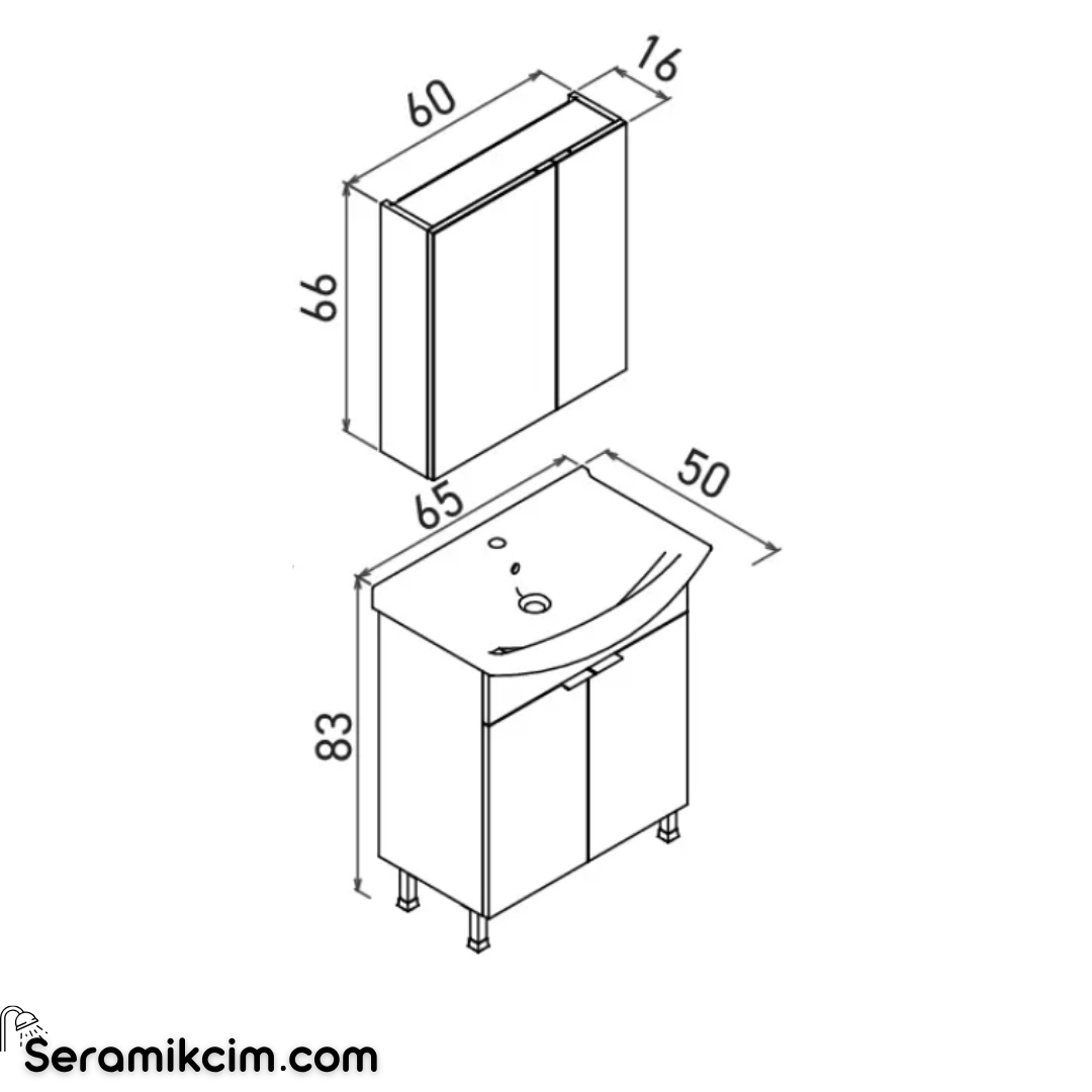 Orka Purus 65cm Ayaklı Banyo Dolabı Set Kapaklı Dolaplı Ayna Mat Antrasit