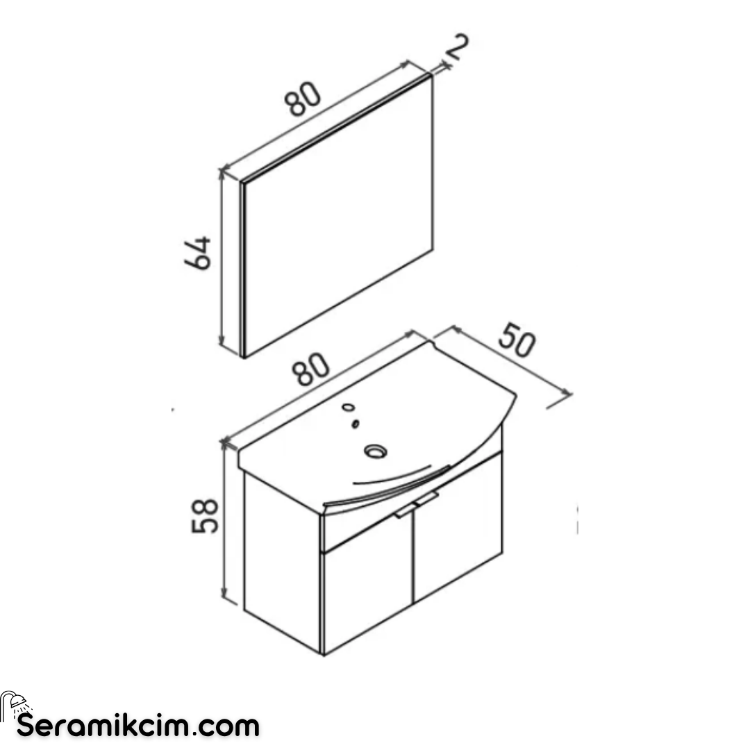 Orka Purus 80cm Asma Banyo Dolabı Set Kapaklı Düz Aynalı Budva