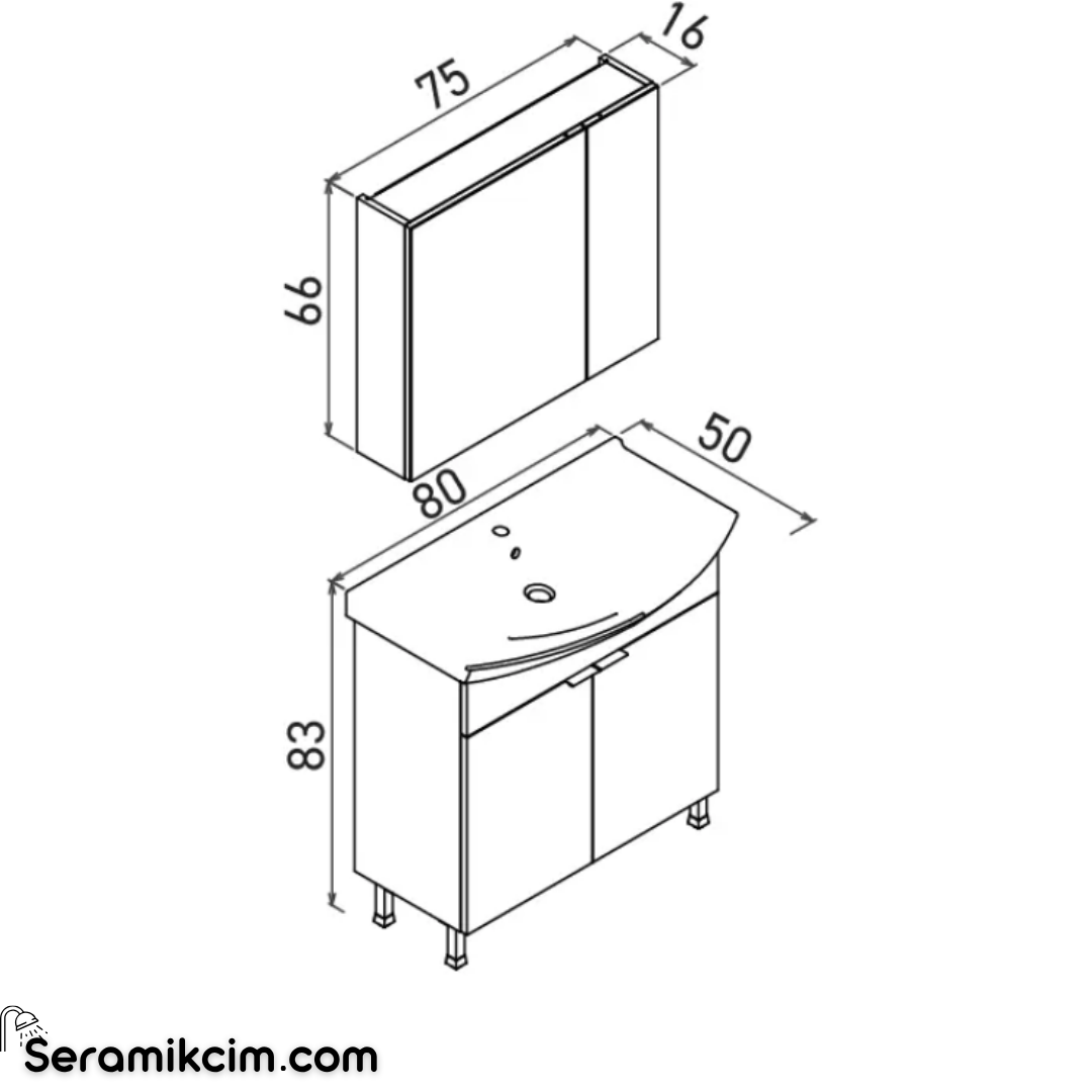 Orka Purus 80cm Ayaklı Banyo Dolabı Set Kapaklı Dolaplı Ayna Parlak Beyaz