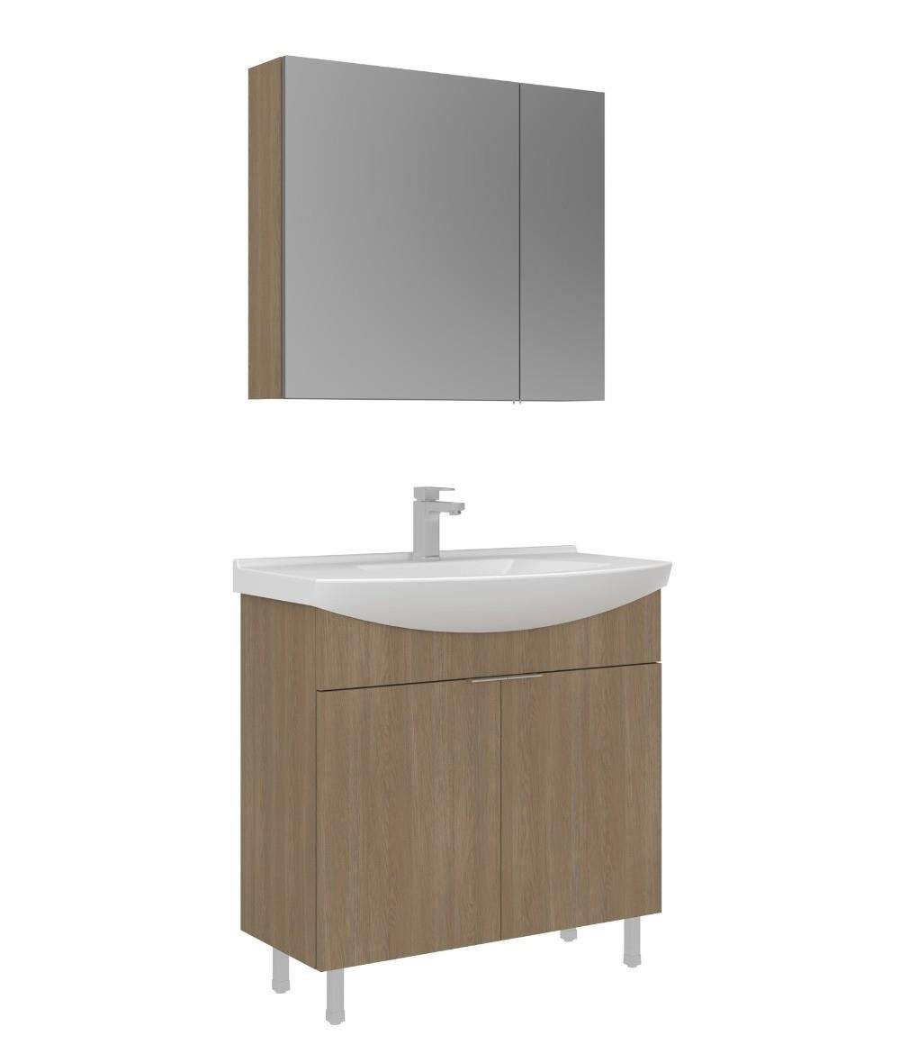 Orka Purus 80cm Ayaklı Banyo Dolabı Set Kapaklı Dolaplı Ayna Budva