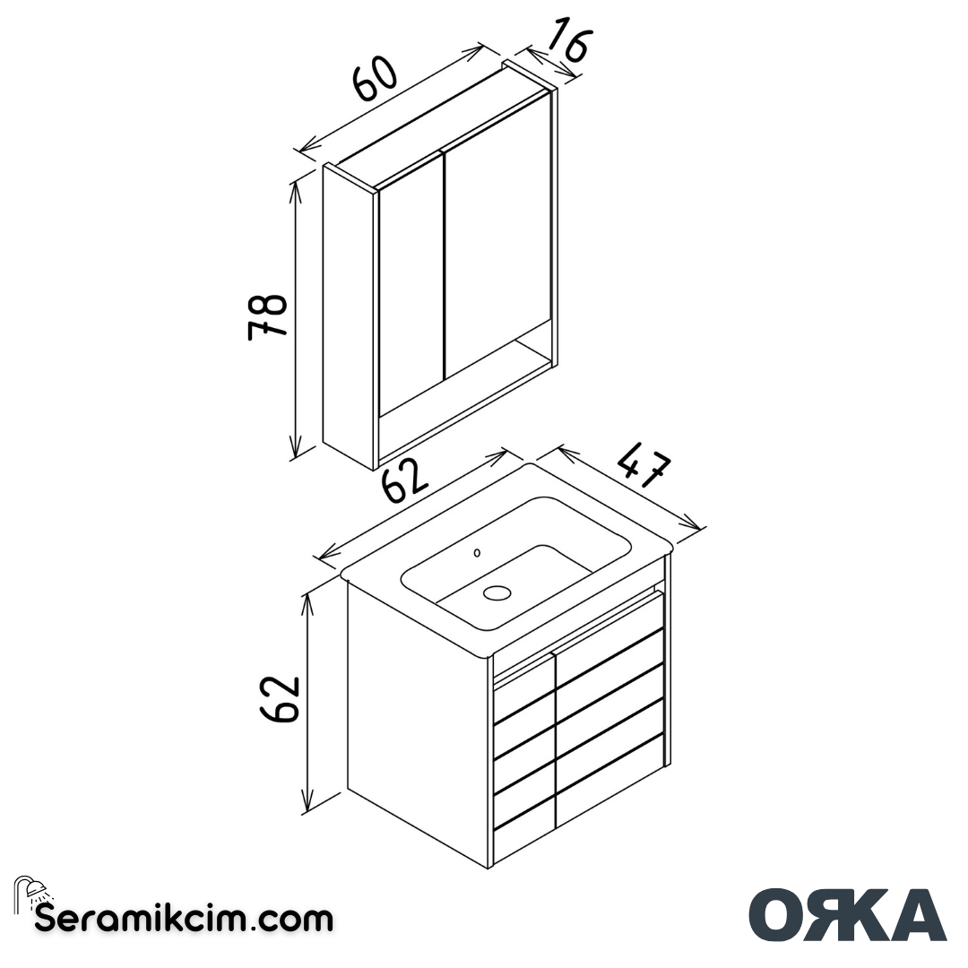 Orka Ricato 60cm Banyo Dolabı Set Morgana Kiraz Antrasit - ORK210.60.01.TKM