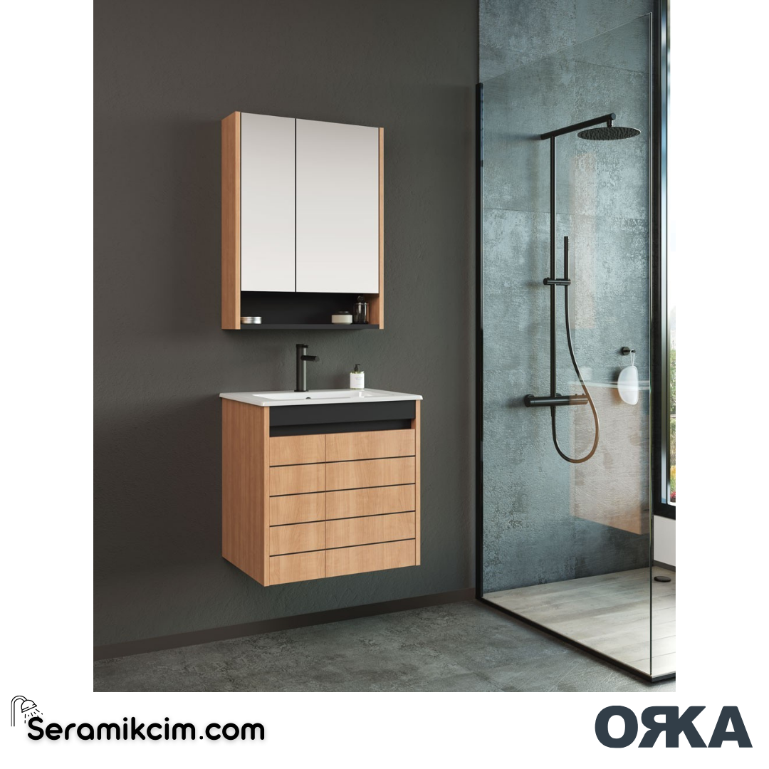 Orka Ricato 80cm Banyo Dolabı Set Morgana Kiraz Antrasit - ORK210.80.01.TKM