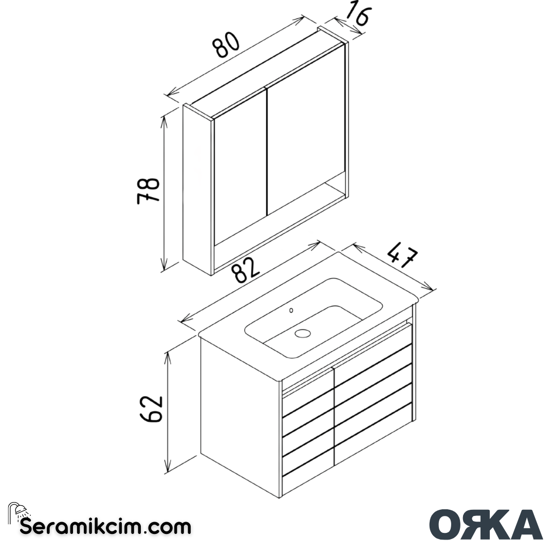 Orka Ricato 80cm Banyo Dolabı Set Morgana Kiraz Antrasit - ORK210.80.01.TKM