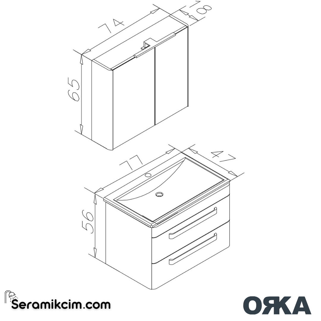 Orka Rose 80cm Banyo Dolabı Set Parlak Gri - ORK211.80.02.TKM